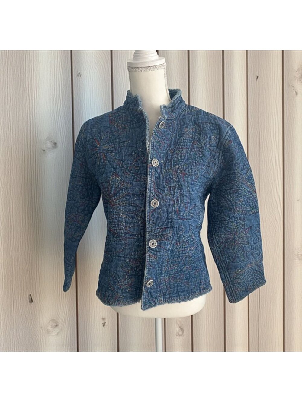 CHICOS Denim Multicolored Embroidered Jacket Size Chicos 1 US M 8